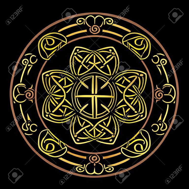 Golden Ancient pagan escandinavo símbolo sagrado y el ornamento de los druidas