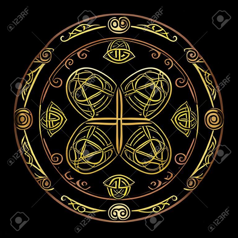 Golden Ancient pagan escandinavo símbolo sagrado y el ornamento de los druidas
