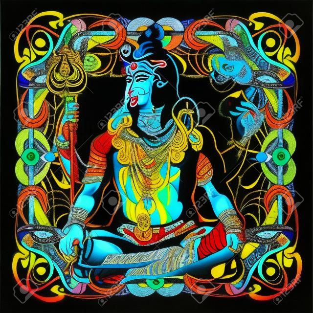 Lord Shiva is a psychedelic painting.