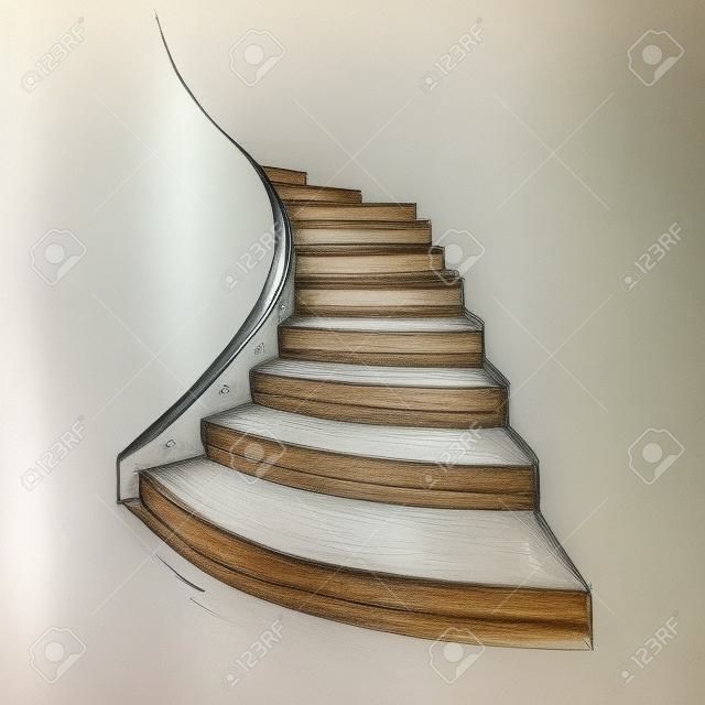 Hand drawn staircase sketch. Interior house element.