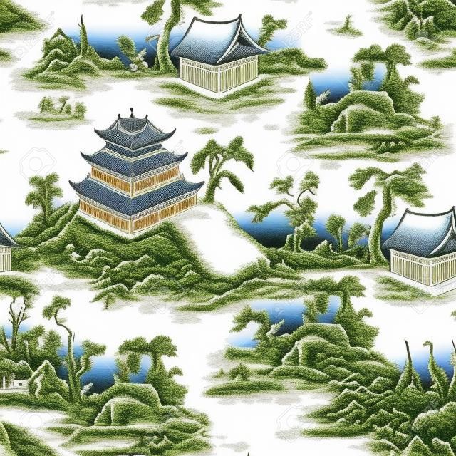 Naadloos patroon in chinoiserie stijl voor stof of interieur design.