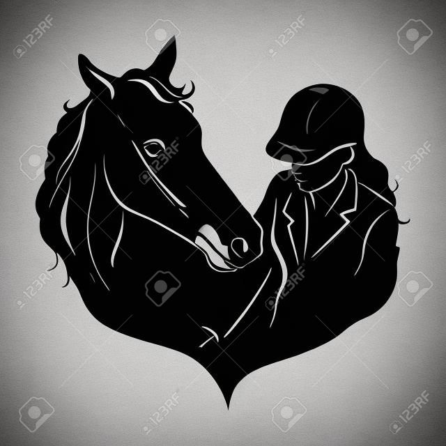 Silhouette stilizzata di un cavallo e un cavaliere ragazza.