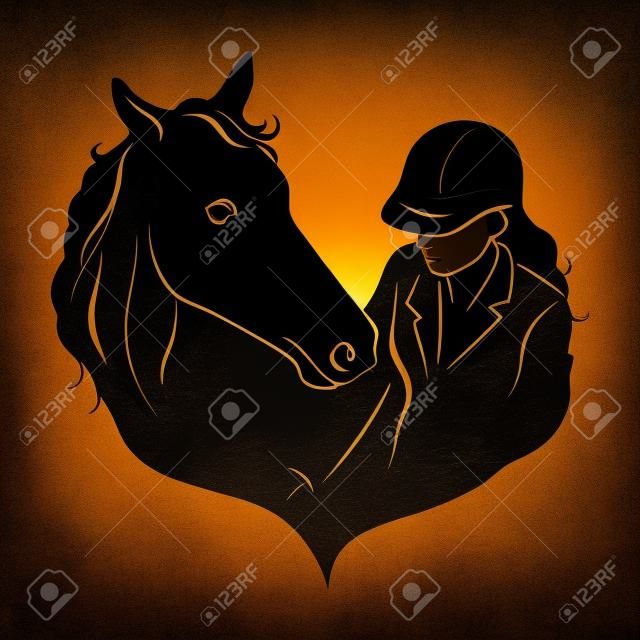 馬と女の子ライダーのスタイル化されたシルエット。