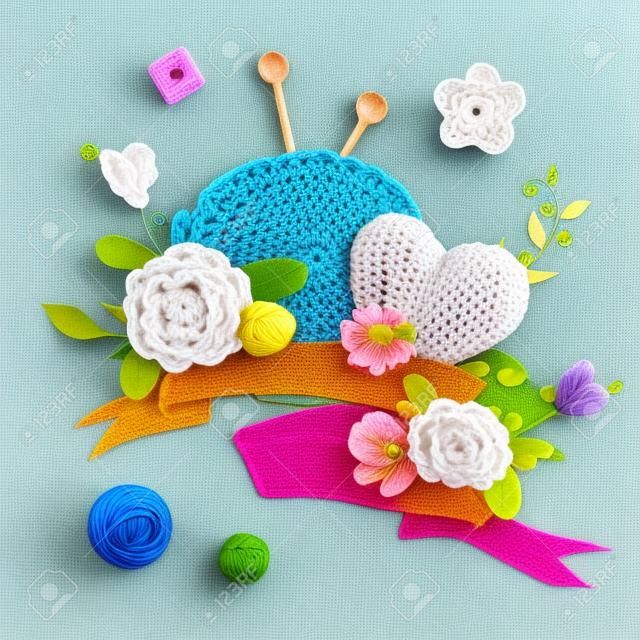 Set for handmade logo template, elements and accessories for crocheting and knitting.