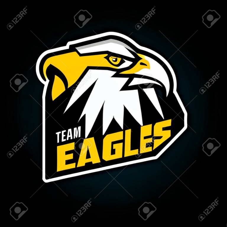 Eagle Logo für Sportmannschaft. Emblem, Team Maskottchen, Blazon, T-Shirt Druck, Etikett, Logotype Vorlage. Vektor-Illustration.