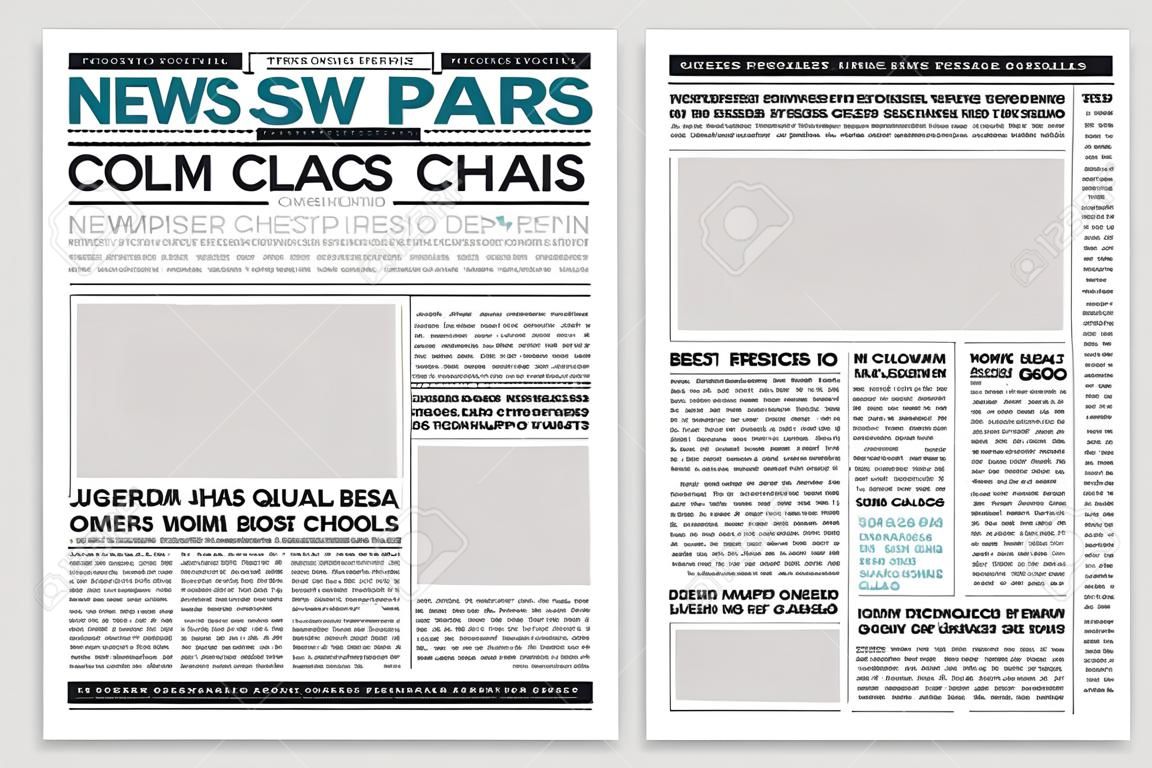 Newspaper template. Column articles newsprint background. Pressed paper newspaper printed sheets with headline. Vector editorial print layout