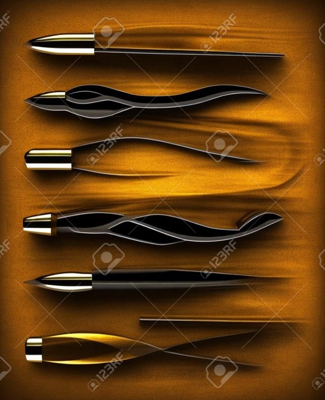 Bullets flying. Different fired bullet in motion with smoke traces realistic, gunshots firearm shooting metall bullets. 3d military objects various calibers, vector isolated on set