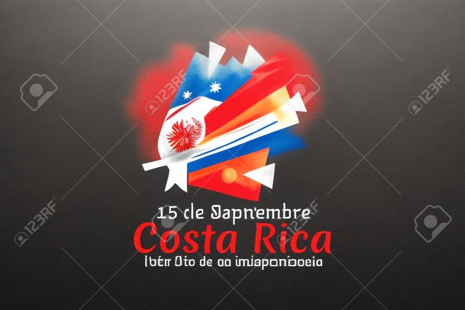 Tradução: 15 de setembro, Costa Rica, Feliz Dia da Independência. Feliz Dia da Independência da Costa Rica ilustração vetorial. Adequado para cartão, cartaz e banner.