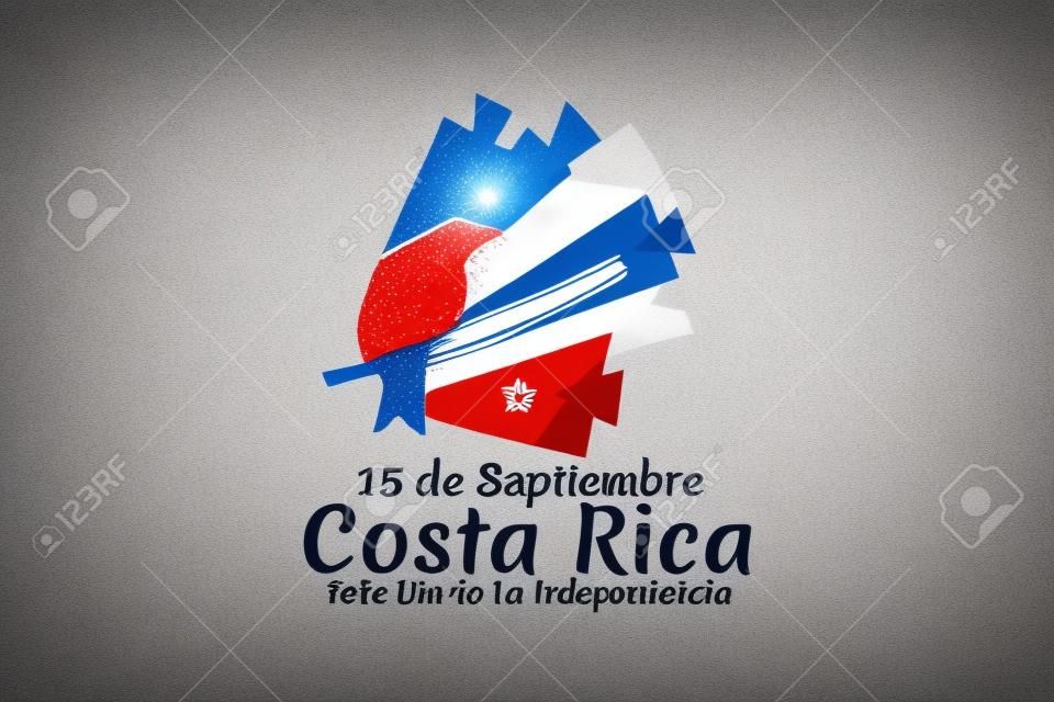 Tradução: 15 de setembro, Costa Rica, Feliz Dia da Independência. Feliz Dia da Independência da Costa Rica ilustração vetorial. Adequado para cartão, cartaz e banner.