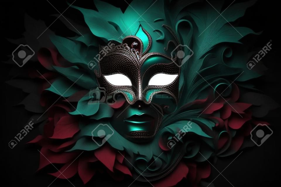 Beau masque de carnaval sur fond sombre. Illustration 3D.