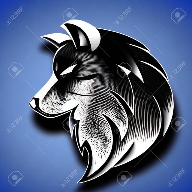 黒白オオカミベクトルロゴデザイン