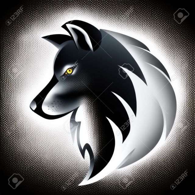 diseño de logotipo de vector de lobo blanco negro