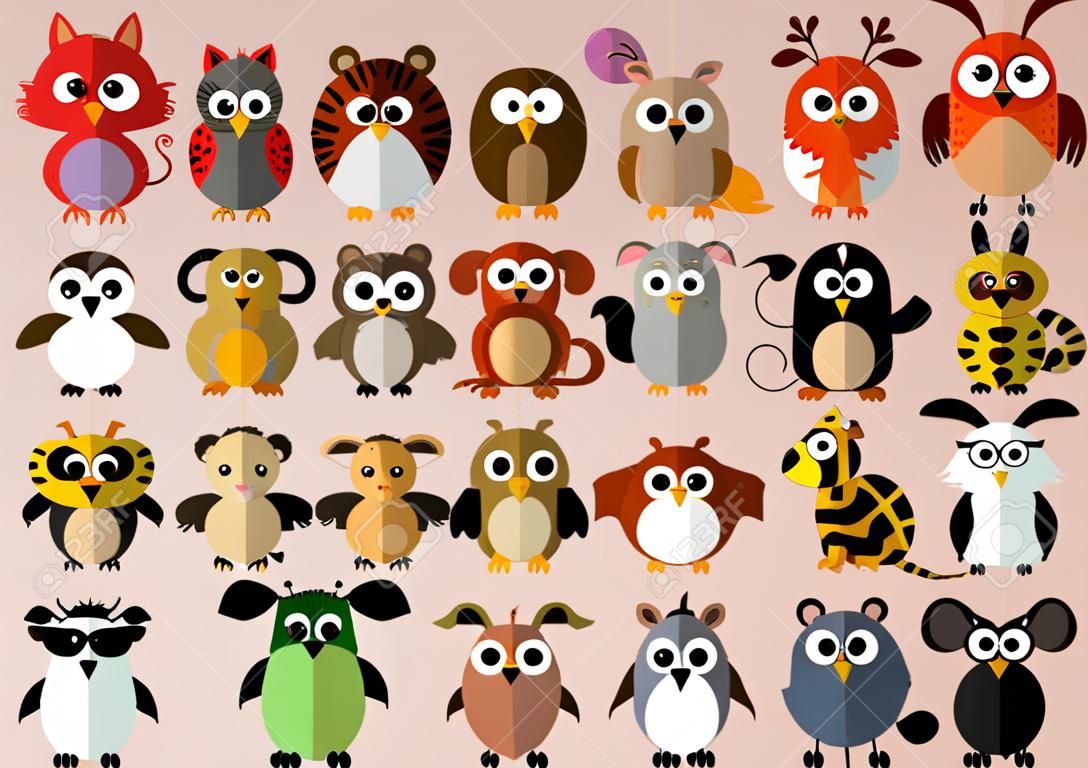 Muchos tipo de animal en diseño plano de dibujos animados lindo