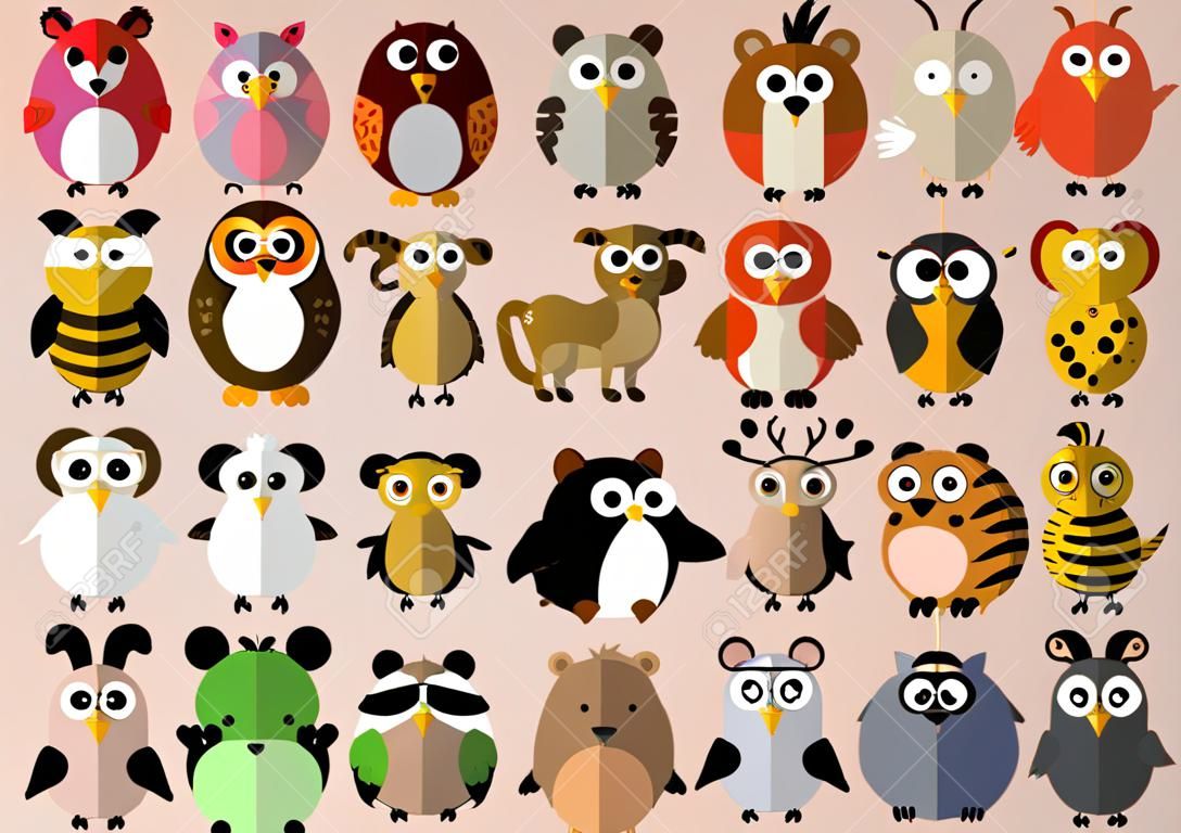 Многие вид животных в милый мультфильм плоской конструкции