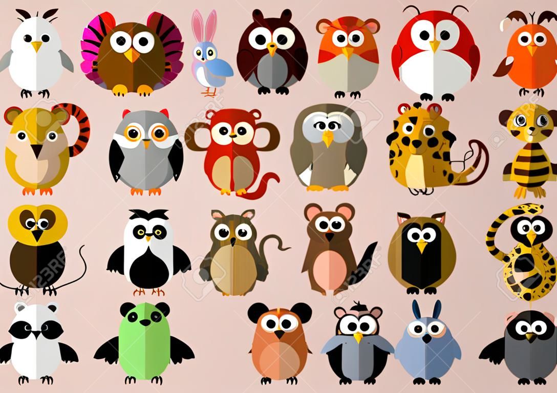Molte specie di animali in design piatto Cute cartoon