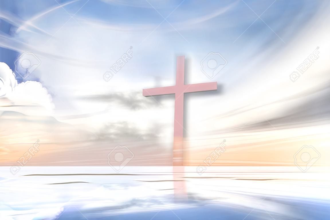 a cruz com raio de brilho sunlignt atrás da nuvem no fundo do céu