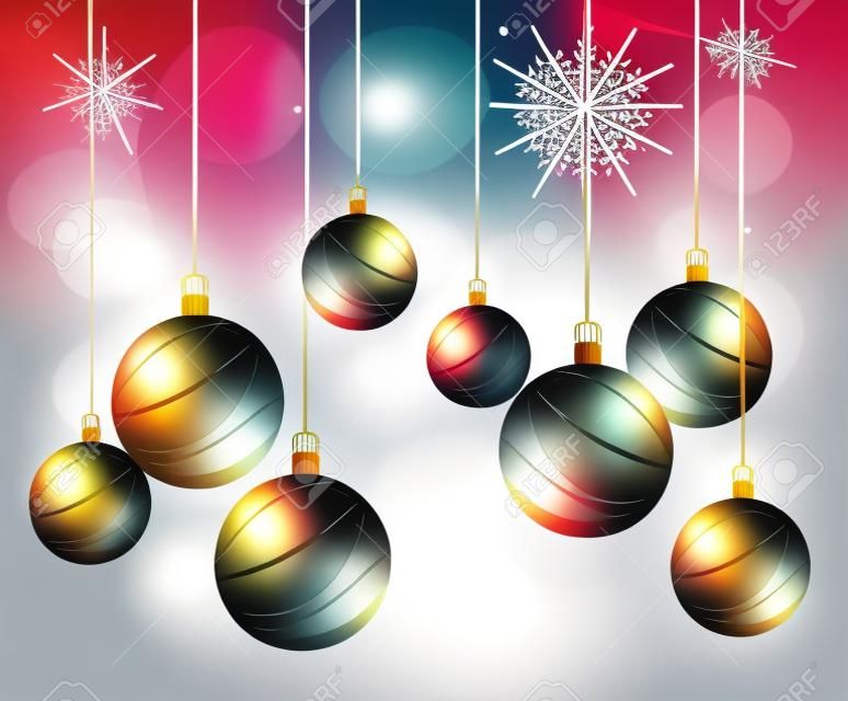 christmas balls on abstract white lights background. illustration