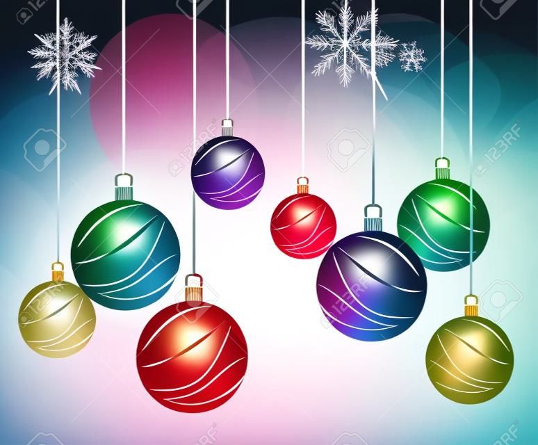 christmas balls on abstract white lights background. illustration