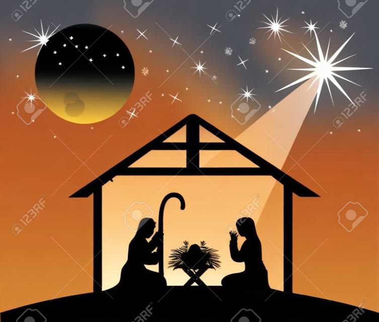 silhouttes christmas nativity scene. vector illustration