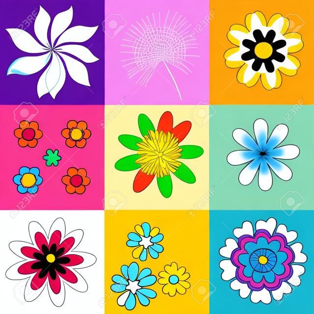 collection of pop art flowers vector illustration