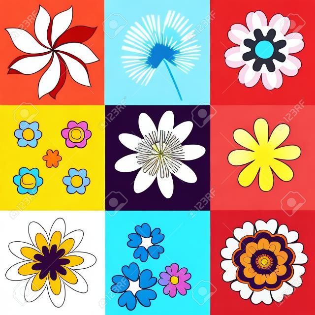 collection of pop art flowers vector illustration