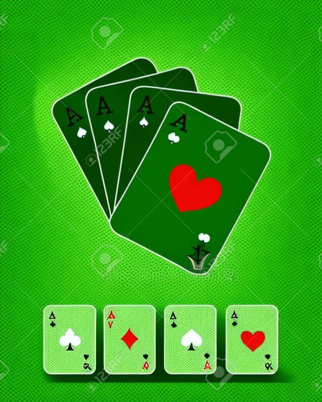 Playing cards over green background. vector illustration
