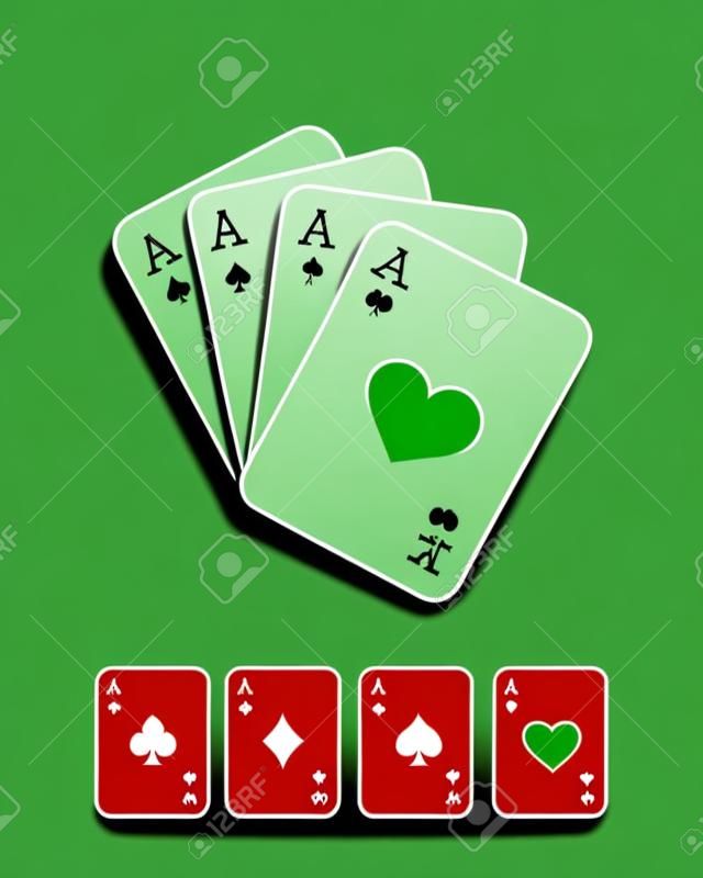 Spielkarten auf grünem Hintergrund. Vektor-Illustration