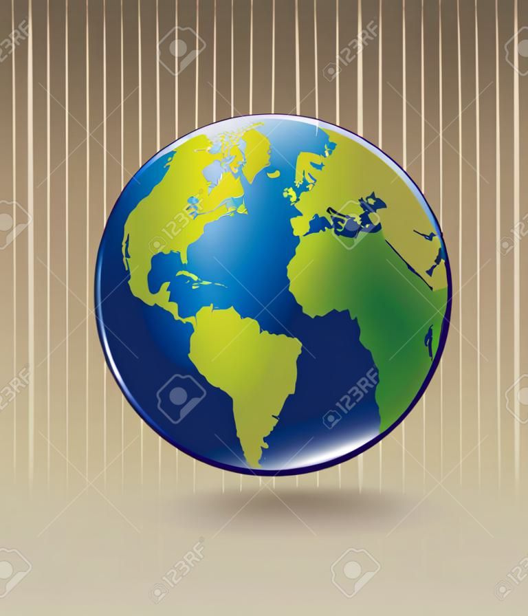 Blue and Green planet over beige background, Vector Illustration