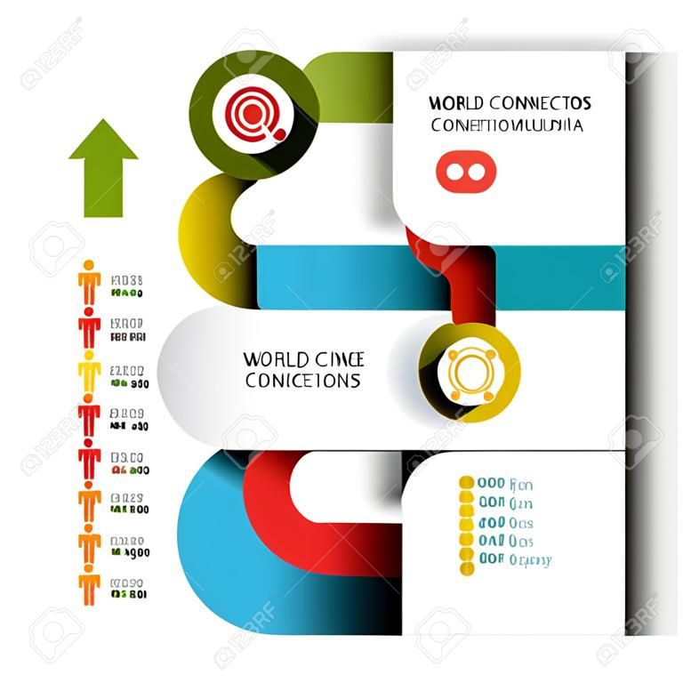 Conexões mundiais, design de infográfico de negócios e multimídia.