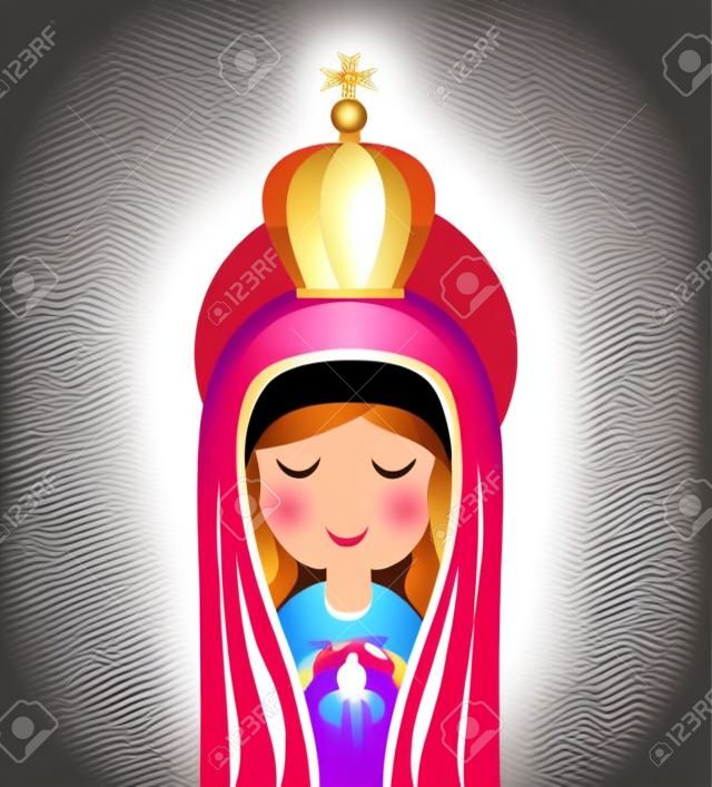 聖母瑪利亞可愛的圖標矢量插畫圖標