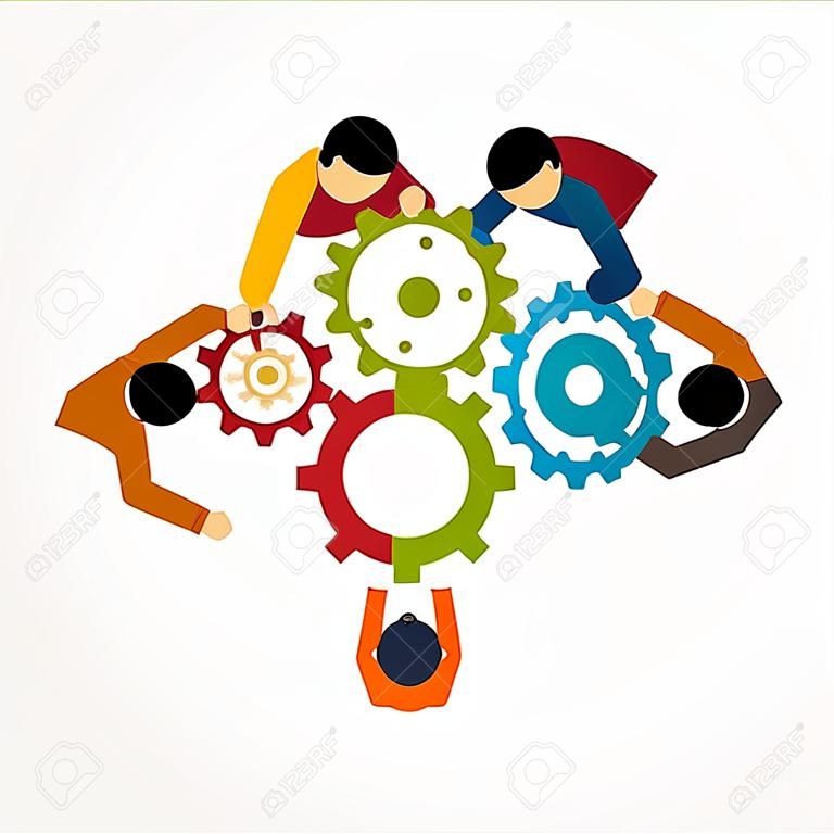 teamwork team persons gears design isolated vector illustration
