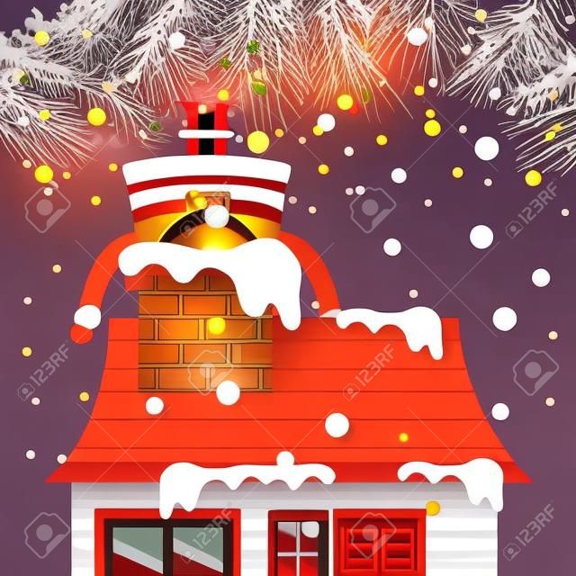 Weihnachtsmann stecken Grafik Vektor-Illustration snwofall Kamin Haus