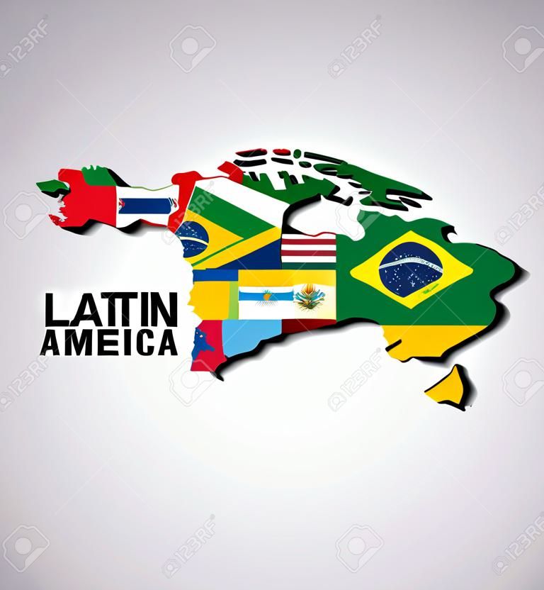 Mappa dell'America Latina con le bandiere dei paesi. design colorato. illustrazione vettoriale