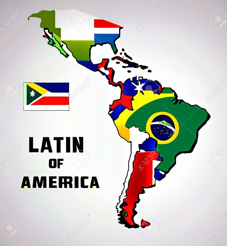Mapa da América Latina com as bandeiras dos países. design colorido. ilustração vetorial