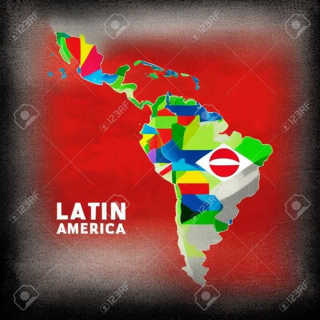 拉丁美洲地图与国家的国旗。多彩的设计。矢量图