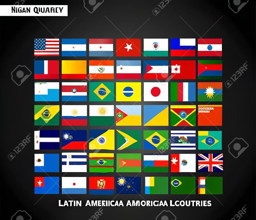 Flagi krajów Ameryki Łacińskiej. kolorowych wzorów. ilustracji wektorowych
