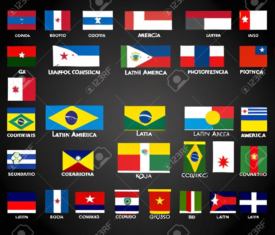 bandeiras de países da américa latina. design colorido. ilustração vetorial