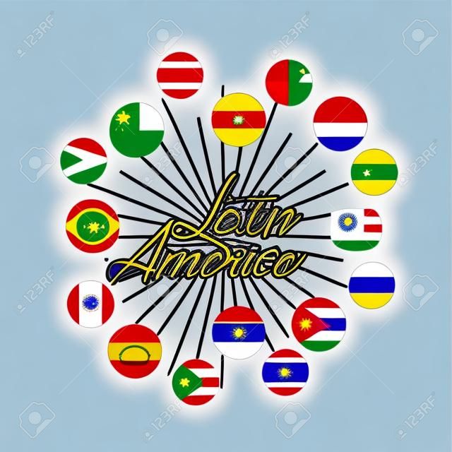 flags of latin america countries on buttons. colorful design. vector illustration