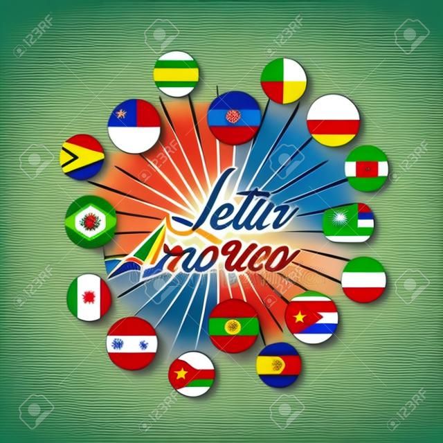флаги стран Латинской Америки по кнопкам. красочный дизайн. векторные иллюстрации
