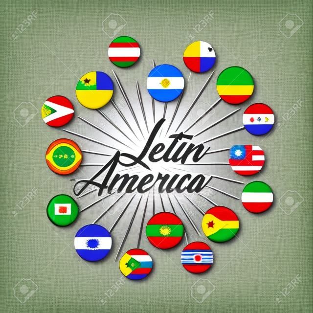флаги стран Латинской Америки по кнопкам. красочный дизайн. векторные иллюстрации
