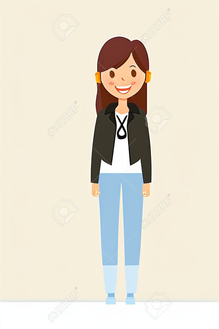 desenho animado jovem menina em pé e vestindo roupas casuais sobre fundo branco. design colorido. ilustração vetorial