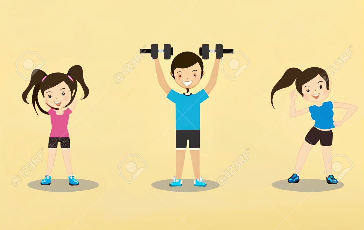 mężczyzna i kobieta robi różne ćwiczenia szczęśliwy fitness ludzie obraz wektor ilustracja projektu