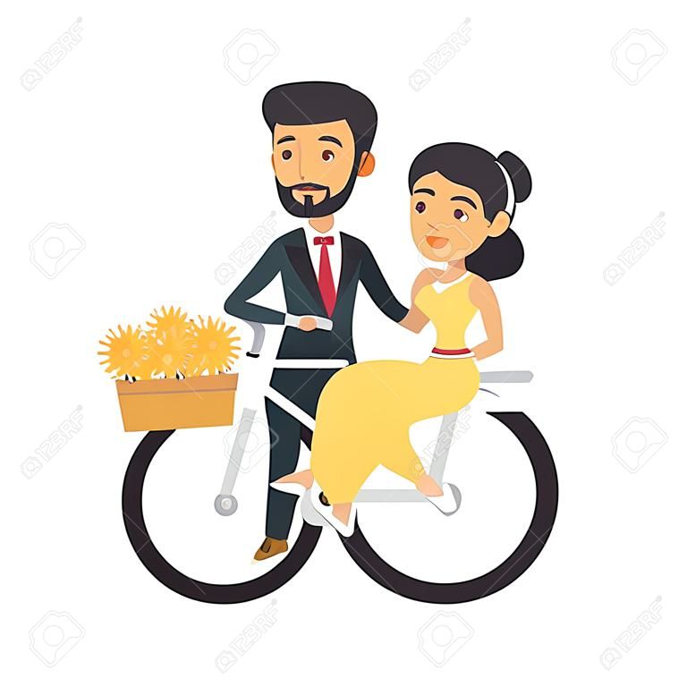 bicycle with just married couple icon over white background colorful design  vector illustration