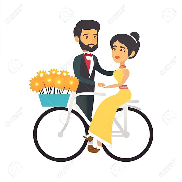 bicycle with just married couple icon over white background colorful design  vector illustration