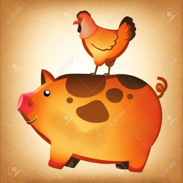 farm pig and hen vector illustration design