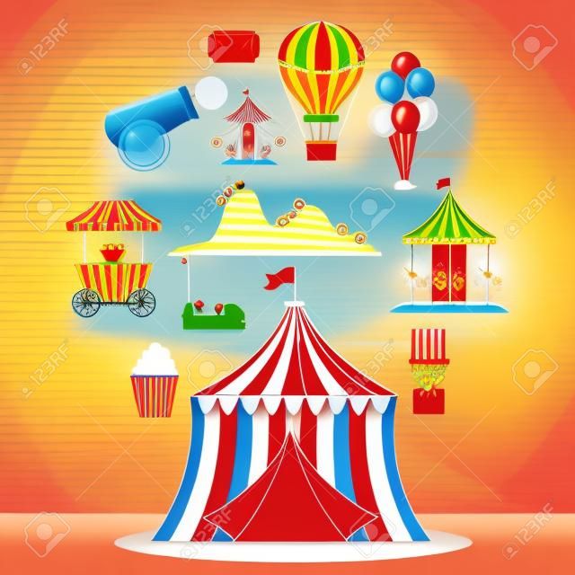 Carnival szórakoztató fesztivál cirkuszi park vektoros illusztráció