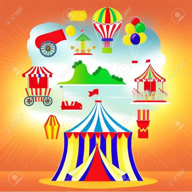 Carnival szórakoztató fesztivál cirkuszi park vektoros illusztráció