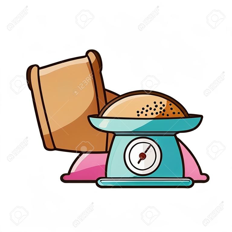 weight scale and flour sack cooking food bakery vector illustration
