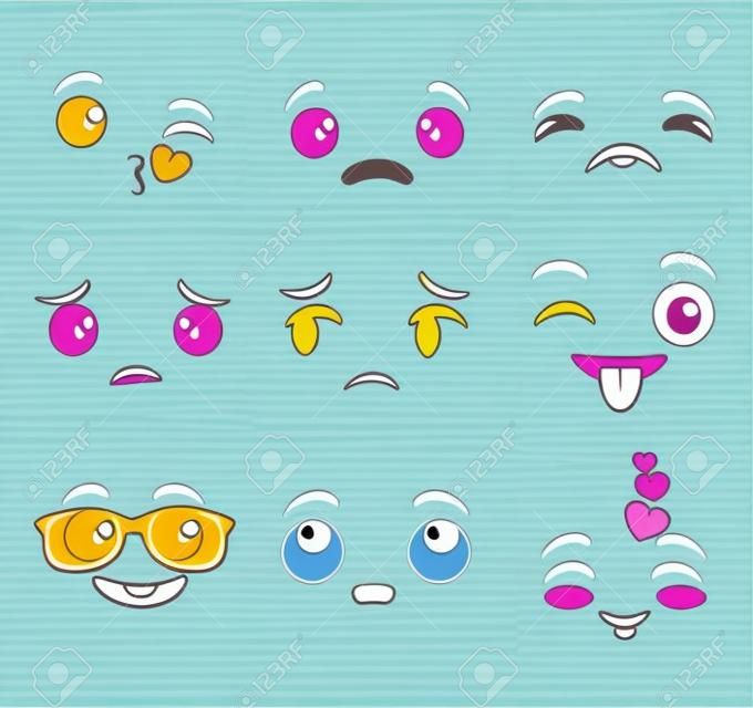 collectie van schattige emoji cartoon gezicht vector illustratie grafisch ontwerp