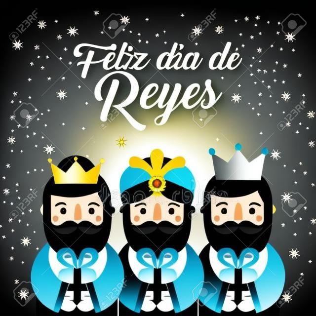 Feliz Dia de Los Reyes drei magische Könige holen Geschenke zu Jesus-Vektorillustration